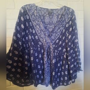 Angie Blue Paisley Bohemian Blouse